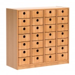 halbhoher Schrank mit 28 Massivholzkästen 